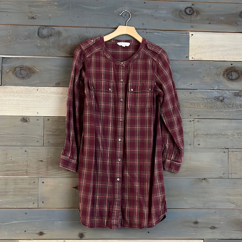 Vince Camuto Checker Print Button Down Long Sleeves Tunic Shirt M
